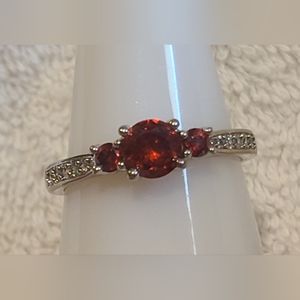 *BP #2247 Ruby & White Topaz (lab) Size 8.75 Rhodium Plated Ring BRAND NEW